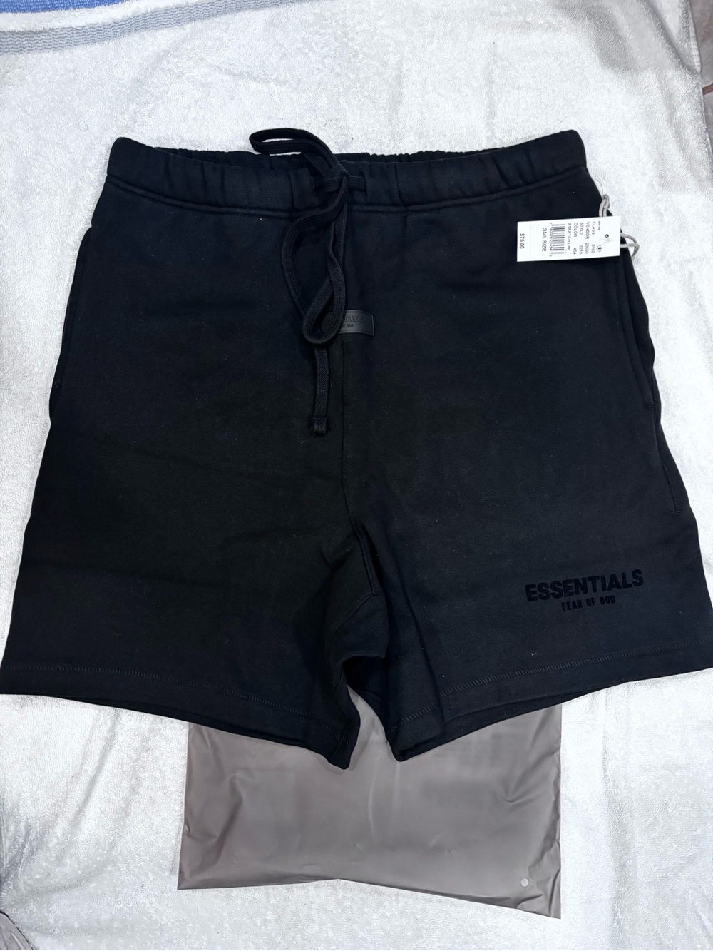 ESSENTIALS Black Drawstring Athletic Shorts limo